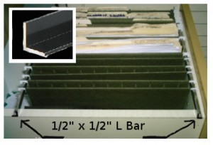 Using "L" bar works great for hanging file folders.
