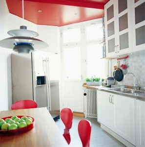 redaccentkitchen 297x300 White Kitchen Red Accent